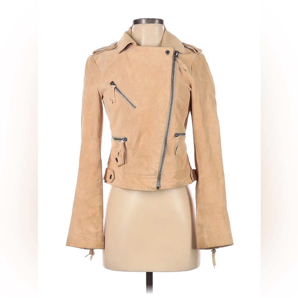 ASOS Tan Suede Asymmetrical Zip Leather Jacket
